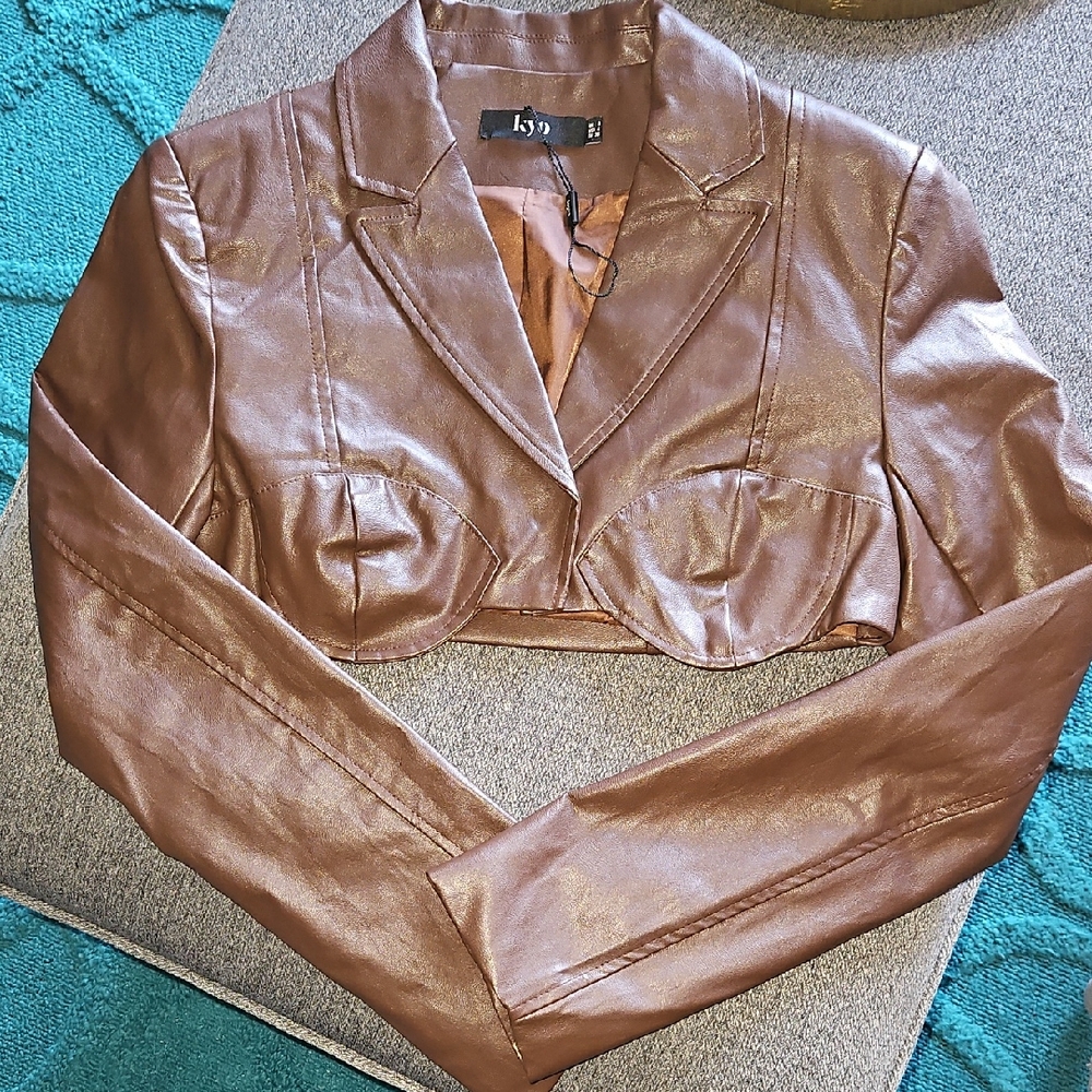 Soia & Kyo Brown Cropped Faux Leather Blazer